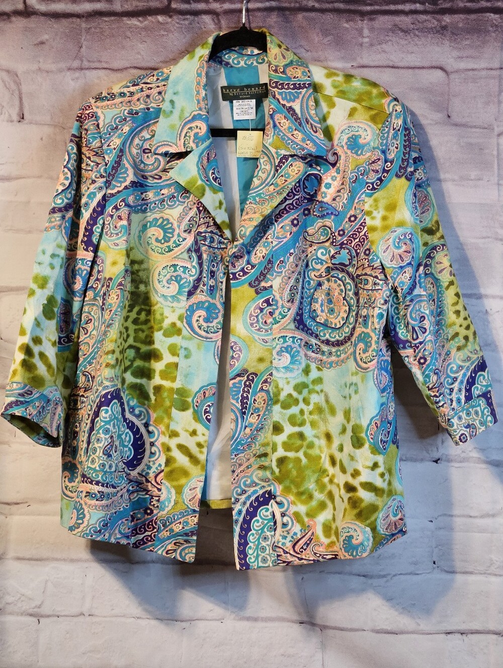 Harvé Benard Excellent Paisley Button Up Jacket Women’s Size 22W Turquoise Green